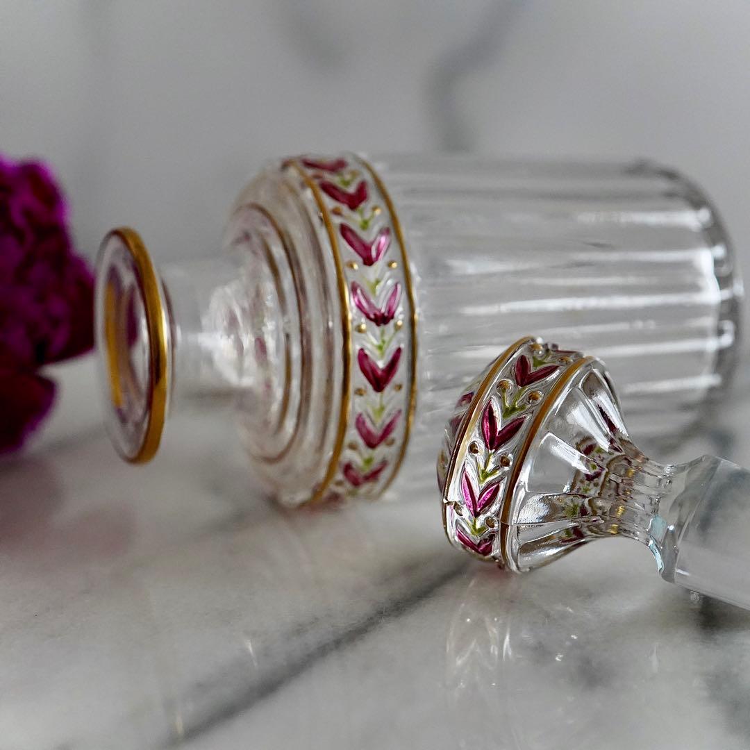 可憐なオールドサンルイ【ローリエ】金彩エナメル彩クリスタル香水瓶 Mサイズ★美品