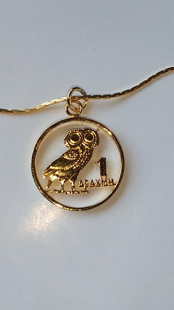 幸せを呼ぶフクロウ ギリシャ 1ドラクマ カットアウト  ネックレス 新品