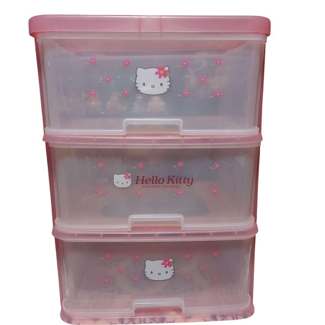 ハローキティ1998年 3段収納ボックス ピンク お花