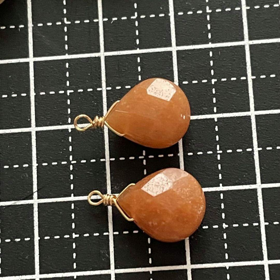 ★一点限定 天然石オレンジアベンチュリン　ペアシェイプピアス