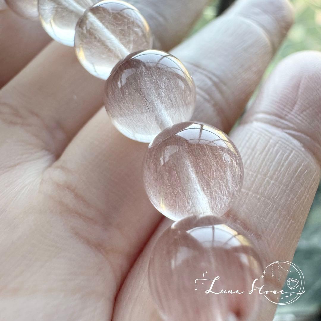 【ピンクサゲニティッククォーツ】淡く優しい針状内包の輝き 天然石 ブレスレット