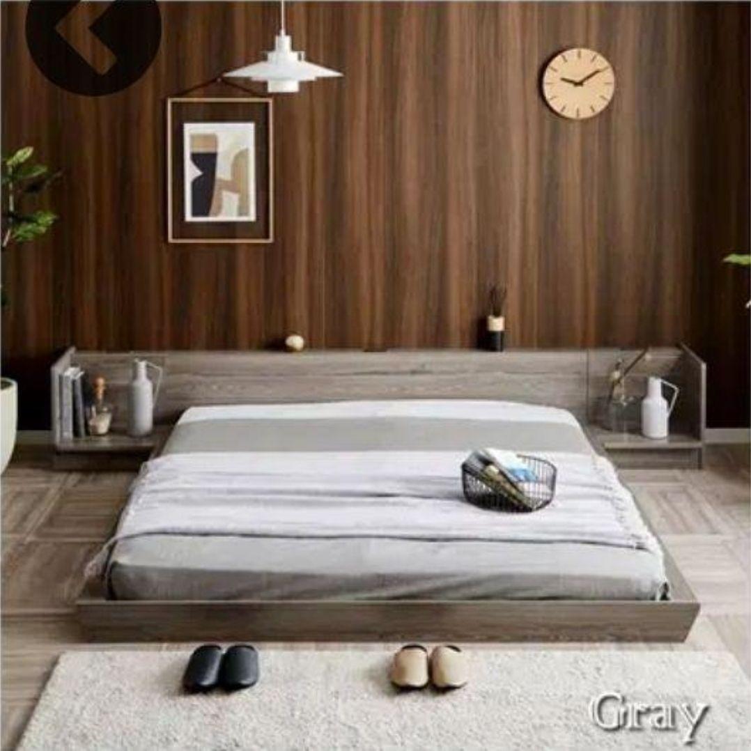 ローベッド ベッドフレーム ダブル (サイド棚なし•グレー)