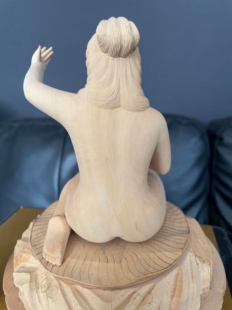 美品弁財天 弁天様 琵琶 木彫り 木製 彫刻 七福神 置物 インテリア ヌード