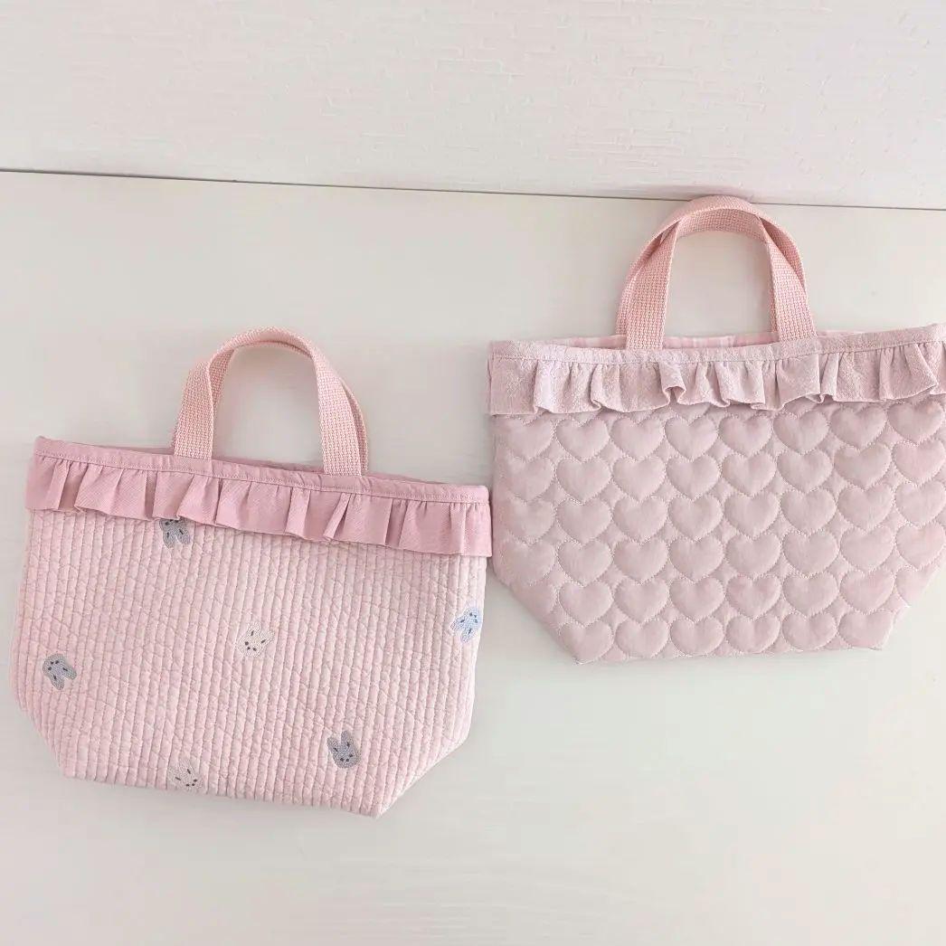 うさぎ刺繍ヌビ　通園バック　お弁当トートバッグ　お弁当袋