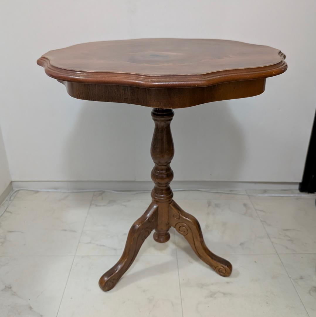 イタリア製 猫脚 ウッド サイドテーブル 象嵌細工 ビーチ 無垢材 ビンテージ