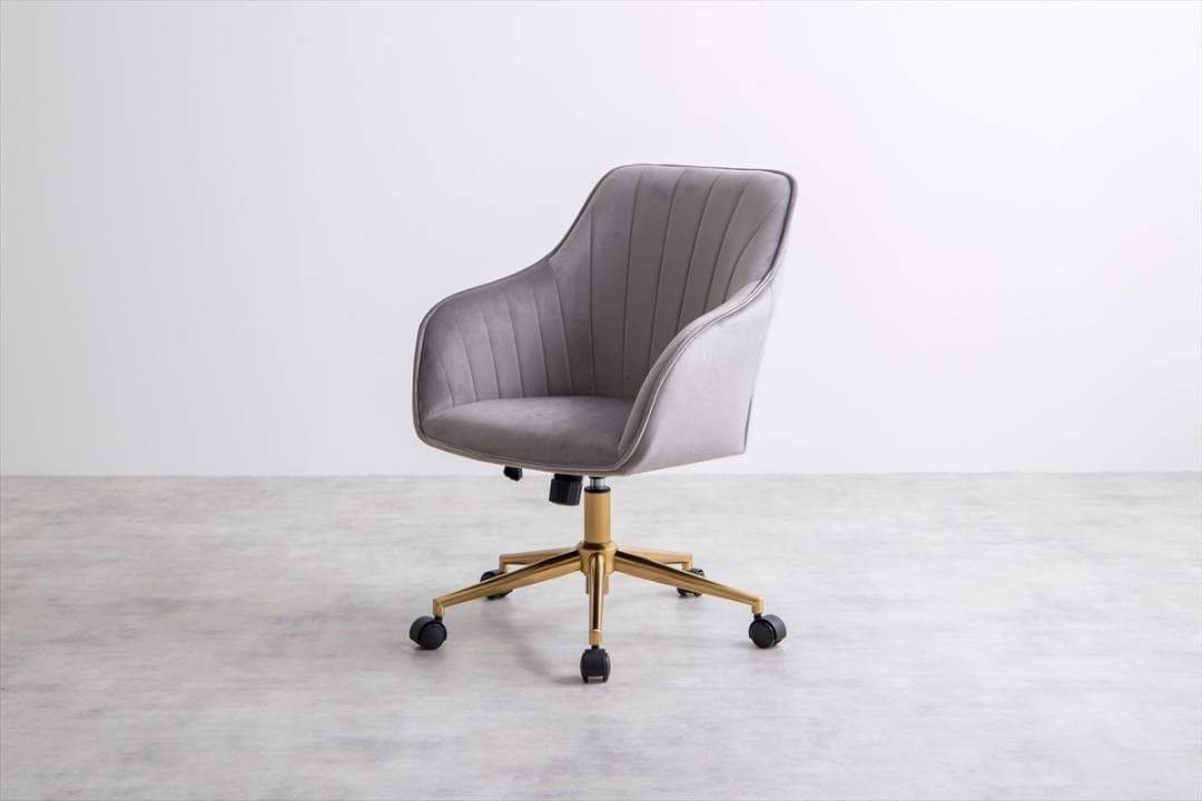 ベロアデスクチェア　グレー　　包み込まれるようなデザイン